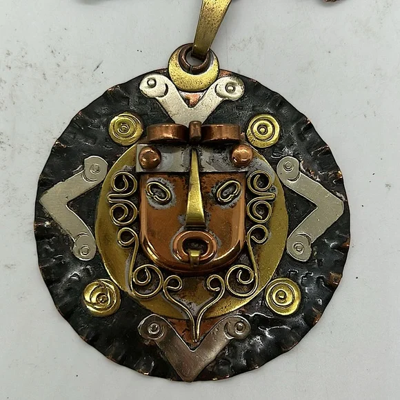 Diaz Santoyo Vintage Aztec Tribal Copper Necklace/Earrings Jewelry Set 🌸🌸 - Picture 2 of 9